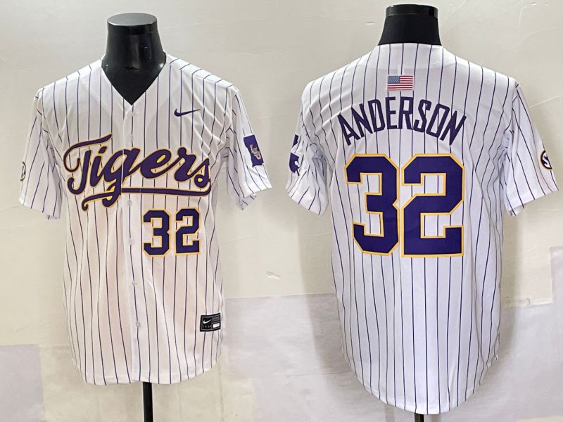 Men 2025 LSU Tigers #32 Anderson White stripe Joint Name Nike NCAA Jersey style 5